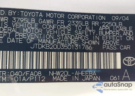 2005 Toyota Prius from USA, damaged, VIN JTDKB20U350131786